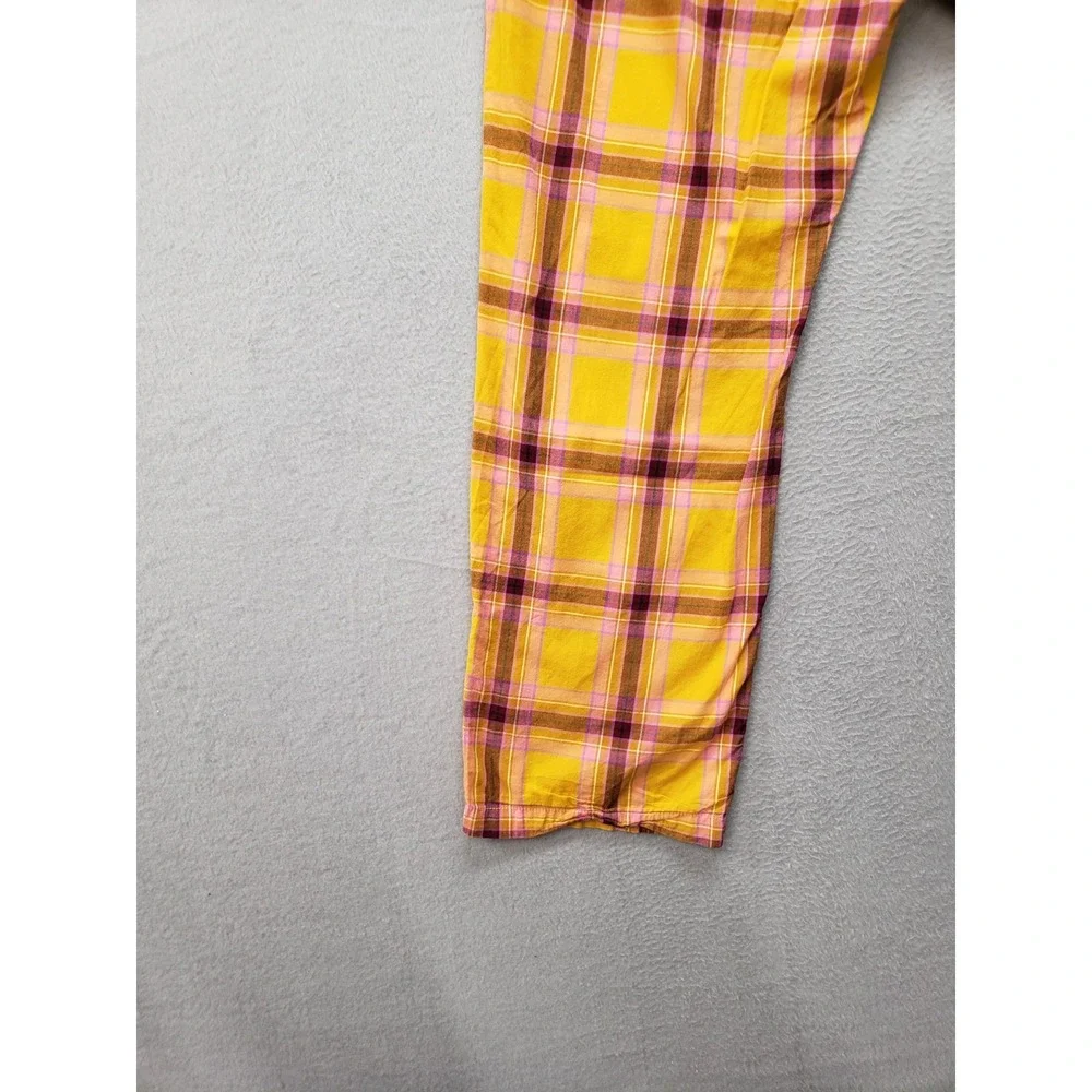 Old Navy Women Pajama Pant XL Yellow Plaid 100% Cotton Drawstring High Rise City